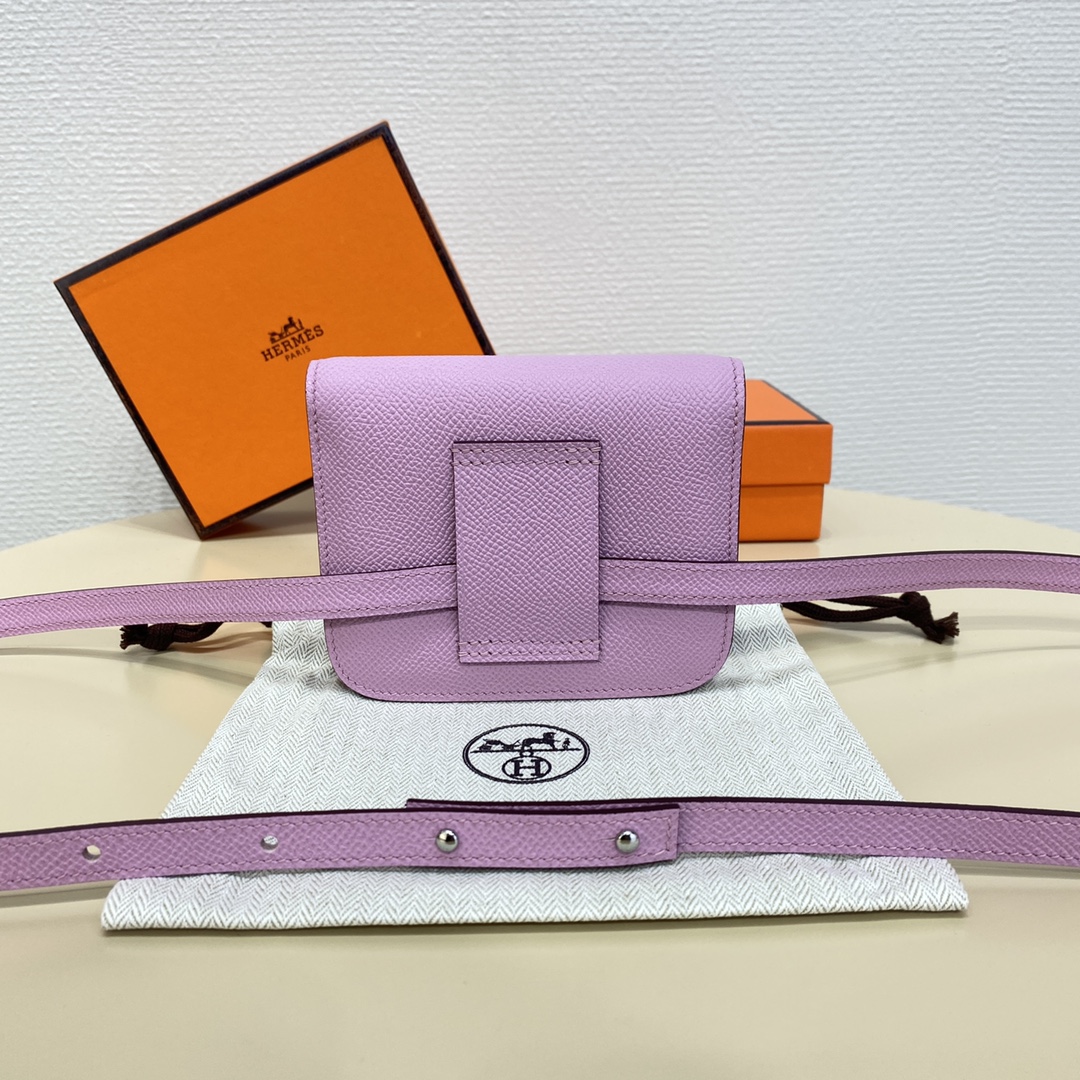 Hermes Constance Slim Wallet Belt Bag In Mauve Sylvestre Epsom Leather